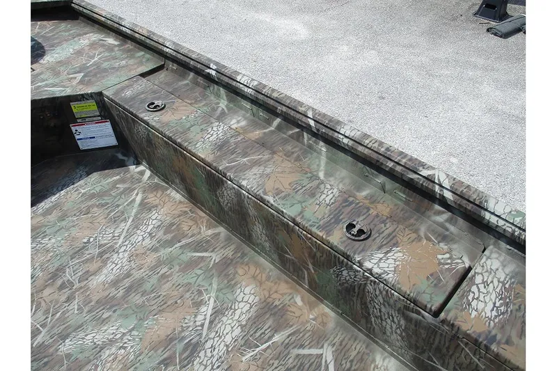 Slide: The Image of 2026 G3 Gator Tough 16 DK boat with camouflage interior design. - 10