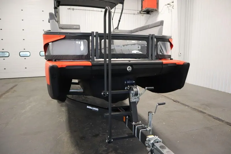 Slide: The Image of 2024 Sea-Doo Switch Cruise 21 on trailer in indoor storage facility. - 39