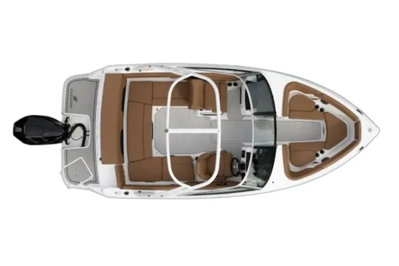 Slide: The Image of 2026 Four Winns H1 OB boat, top view, showcasing spacious seating and sleek design. - 49