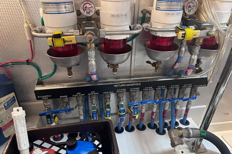 Slide: The Image of Engine room of 2016 Nordhavn 60 with fuel filters and manifold system. - 33