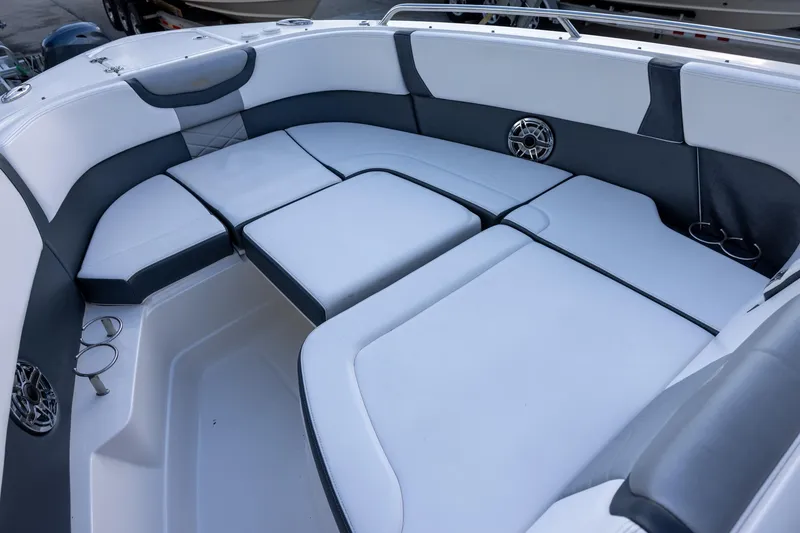 Slide: The Image of 2021 Chaparral 280 OSX boat interior with spacious seating and modern design. - 16