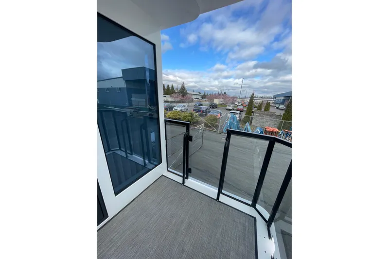 Slide: The Image of Modern balcony view from 2025 ALLHOUSE HB-1250 houseboat, showcasing sleek design and outdoor scenery. - 16