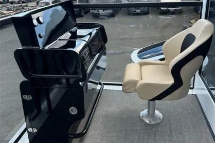 Slide: The Image of Modern houseboat helm with sleek black console and beige captain's chair, ALLHOUSE HB-1250, 2025 model. - 22