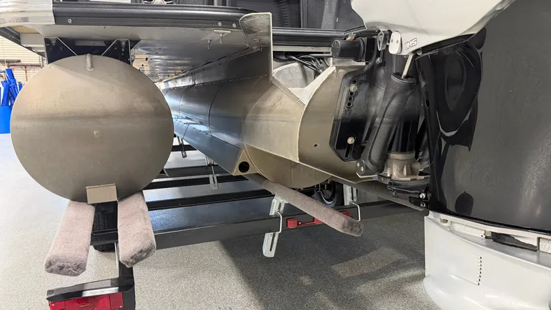 Slide: The Image of Rear view of a 2018 Crest Caribbean pontoon boat on a trailer. - 13