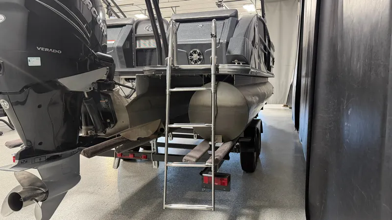Slide: The Image of 2018 Crest Caribbean pontoon boat with Mercury Verado engine. - 16