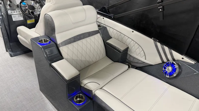 Slide: The Image of Luxurious interior of a 2018 Crest Caribbean boat with leather seating. - 31