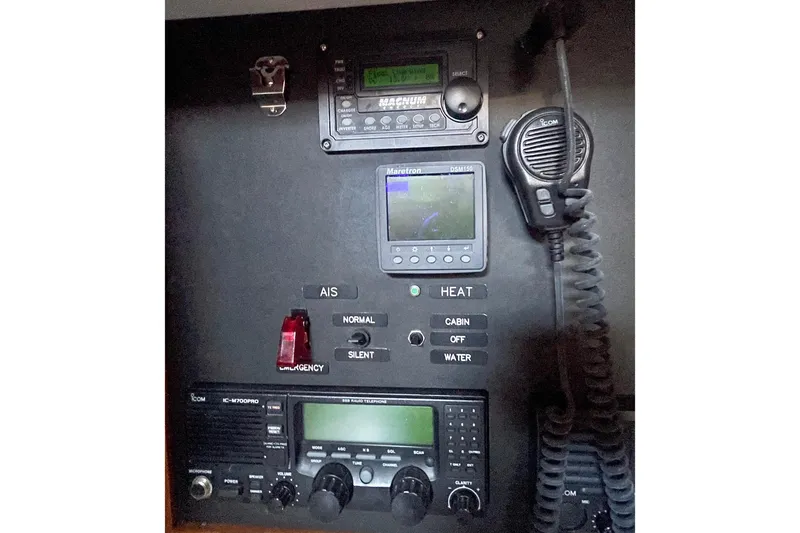 Slide: The Image of 1982 Stevens cutter control panel with radio and navigation equipment. - 24