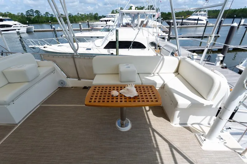 Slide: The Image of Deck of 1993 Grand Banks 46 Motoryacht with wooden finish and metal fittings. - 36