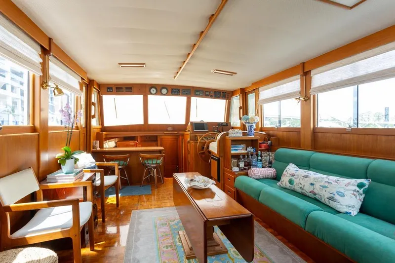 Slide: The Image of Interior of 1993 Grand Banks 46 Motoryacht with wood paneling and nautical decor. - 63