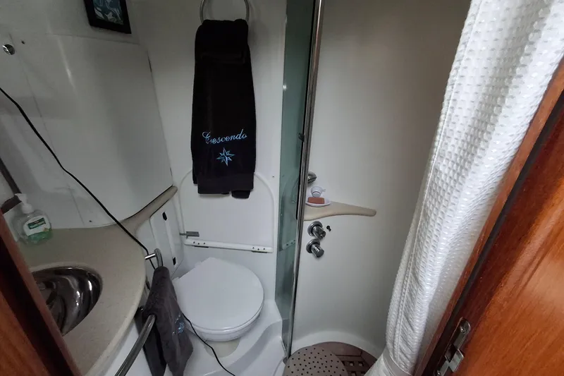 Slide: The Image of Bathroom interior of 2009 Jeanneau Sun Odyssey 54 DS yacht, featuring shower and toilet. - 5