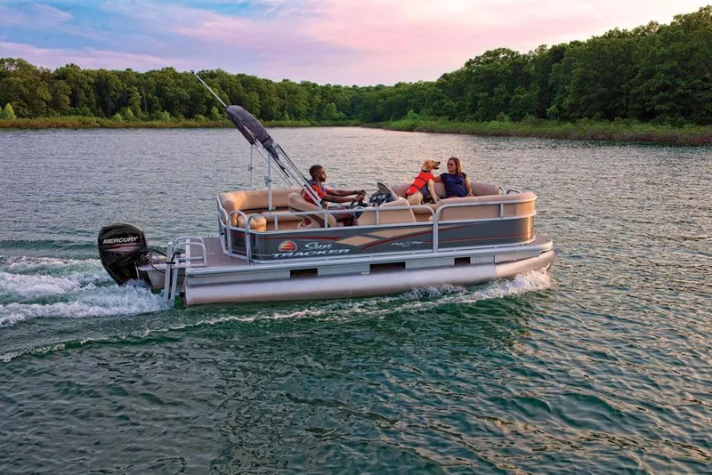 Slide: The Image of 2019 Sun Tracker Party Barge 18 DLX pontoon boat with Mercury 60 HP engine. - 10