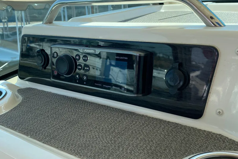 Slide: The Image of 2017 Grady-White Freedom 375 boat audio system with Fusion stereo controls. - 26