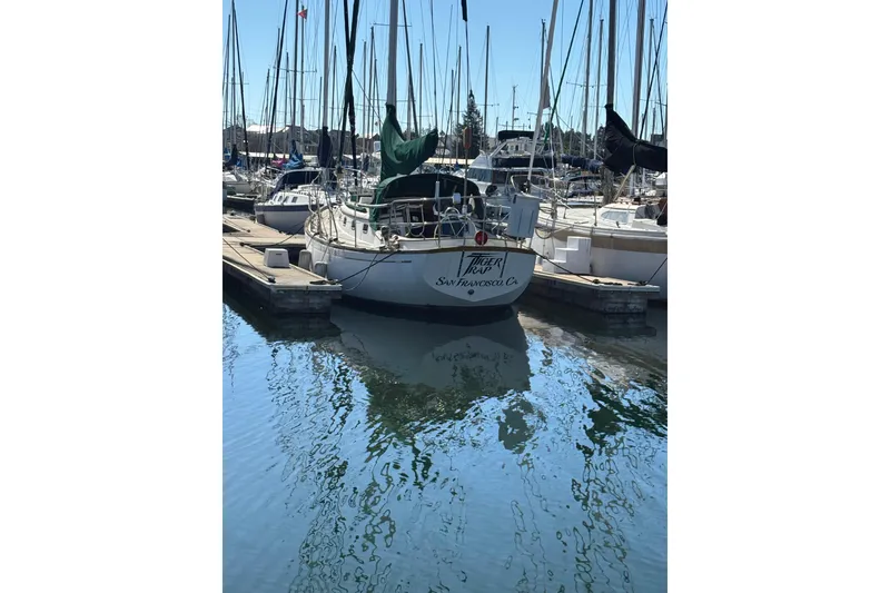 Slide: The Image of Sailboat "Tiger Trap" docked in marina, Mason 33 model, 1985, San Francisco, CA. - 2