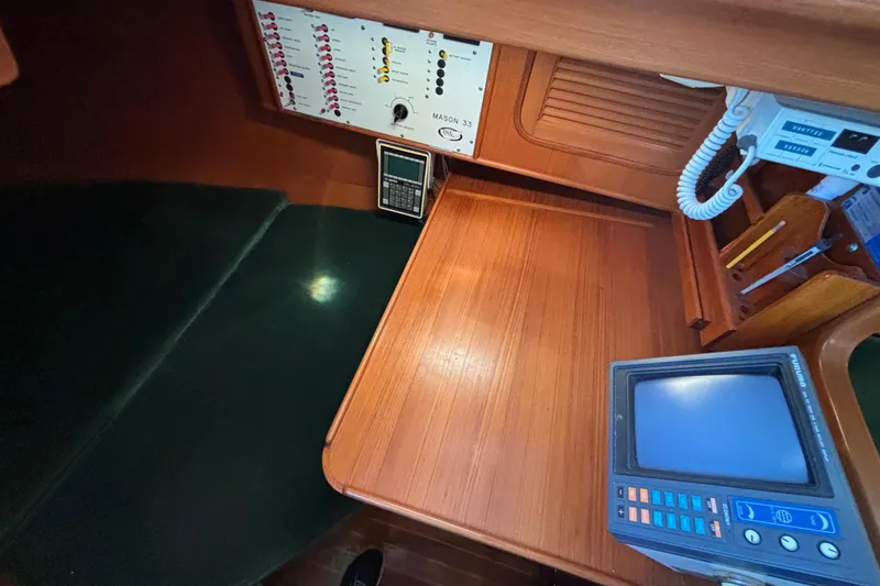 Slide: The Image of Stainless steel grill on a Mason 33 sailboat, docked at a marina, 1985 model. - 6