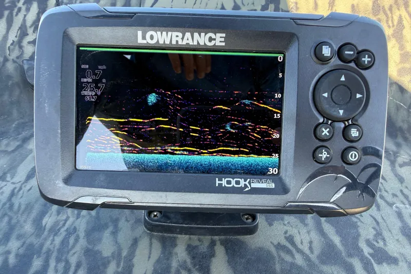Slide: The Image of Lowrance Hook Reveal fish finder on Tracker Grizzly 1860 MVX CC, 2025 model. - 70