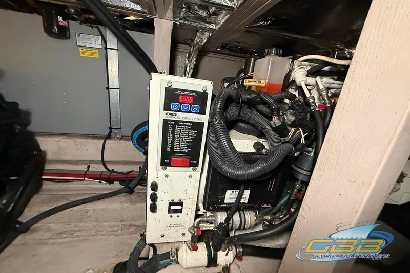 Slide: The Image of Engine room of 2006 Sea Ray 40 Motor Yacht with Kohler digital control panel. - 36