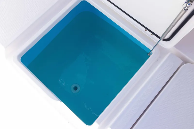 Slide: The Image of Livewell on 2025 Invincible 35 Catamaran, featuring a clean, blue interior. - 23