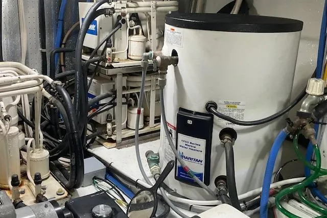 Slide: The Image of Engine room of 1996 Jefferson 52 Rivanna Cockpit MY with marine equipment and wiring. - 72