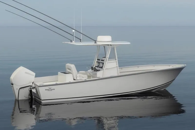 The Image of Manufacturer Provided Image: 2026 Metan Baretto Cove 26 boat on calm water, side view. - 1