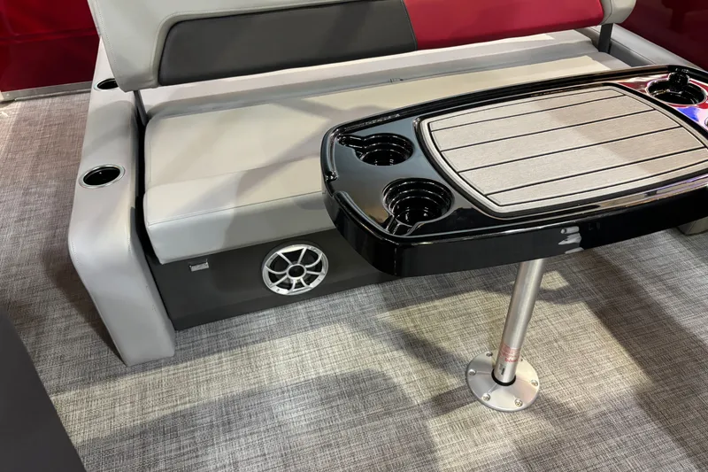 Slide: The Image of Interior of 2026 Sun Tracker Party Barge 22 RF DLX with seating and table. - 30