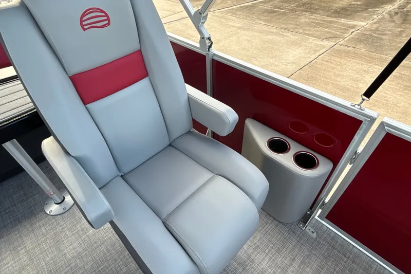 Slide: The Image of Luxurious seating on 2026 Sun Tracker Party Barge 22 RF DLX with cup holders. - 20