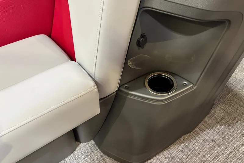Slide: The Image of 2026 Sun Tracker Party Barge 22 RF DLX seat with cup holder detail. - 32