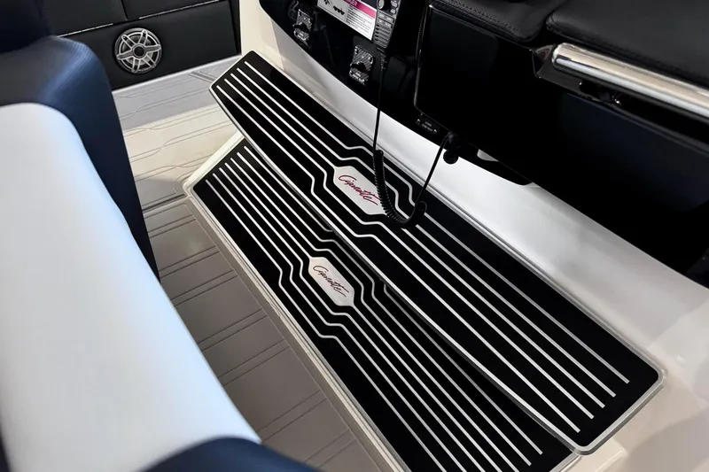 Slide: The Image of Interior view of 2025 Cigarette 42' Auroris boat with custom floor mats. - 20