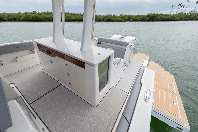 Slide: The Image of Manufacturer Provided Image: 2026 Regal 34 SAV boat interior with sleek design and spacious deck. - 12