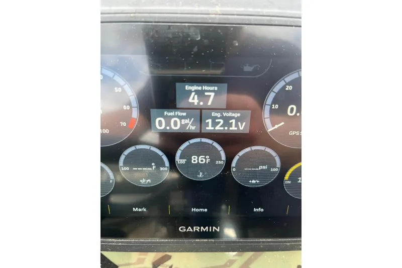 Slide: The Image of Dashboard of 2024 Other 1870 Bowfish showing engine hours, fuel flow, and voltage. - 11