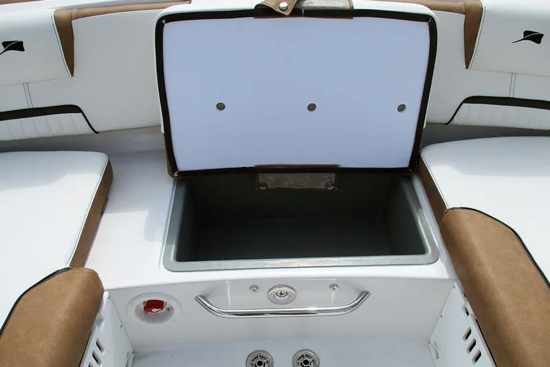 Slide: The Image of 2026 Stingray 20 SBX boat interior with open storage compartment. - 22