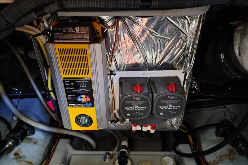 Slide: The Image of Engine room of 2006 Meridian 459 Motoryacht with battery charger and relay modules. - 28