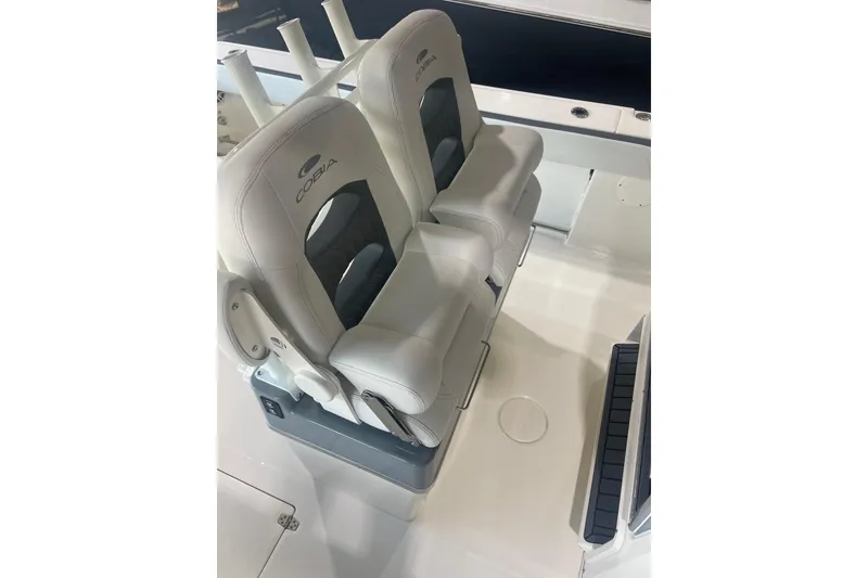 Slide: The Image of 2026 Cobia 285 Open Center Console boat seats, featuring sleek design and comfort. - 25