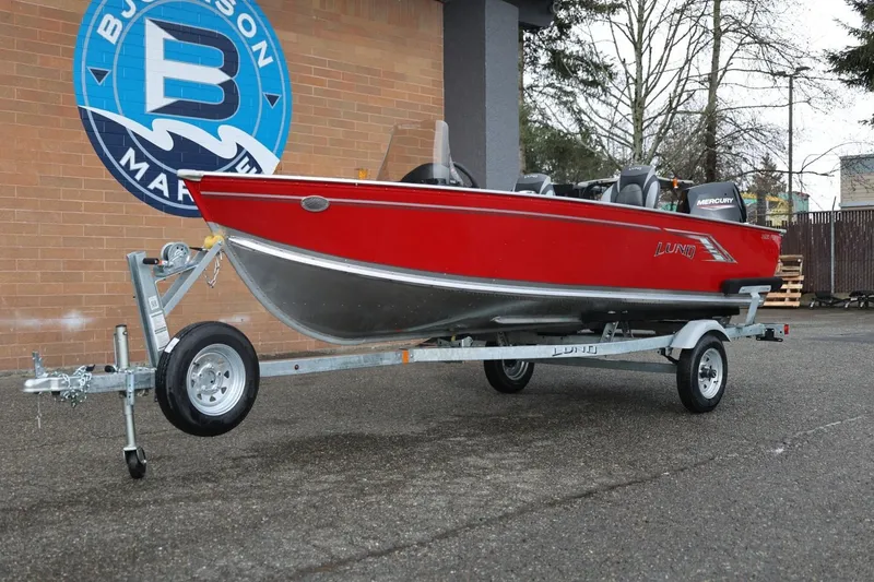 Slide: The Image of 2026 Lund 1600 Fury SS boat on trailer, displayed at Buckhorn Marine. - 15
