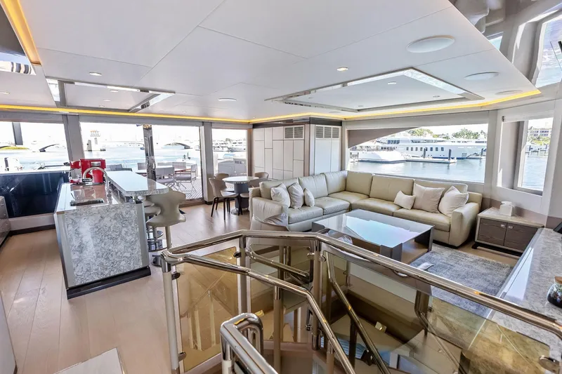 Slide: The Image of Luxurious interior of 2024 Ocean Alexander 35 Revolution yacht with modern furnishings and panoramic views. - 30