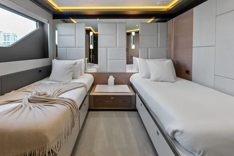Slide: The Image of Luxurious twin cabin interior of 2024 Ocean Alexander 35 Revolution yacht. - 56