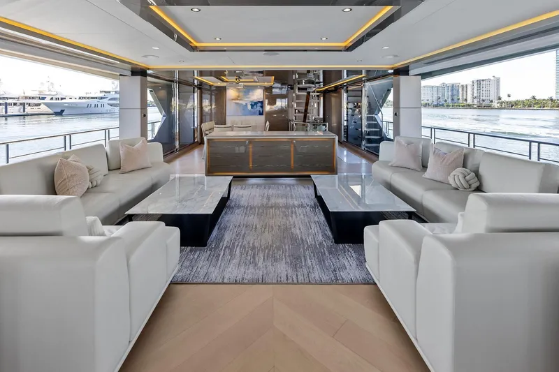 Slide: The Image of Luxurious interior of 2024 Ocean Alexander 35 Revolution yacht with elegant seating and modern design. - 31