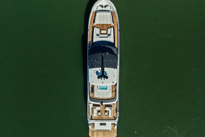 Slide: The Image of Aerial view of 2024 Ocean Alexander 35 Revolution yacht on calm water. - 6