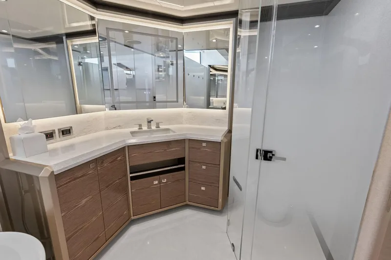 Slide: The Image of Luxurious bathroom interior of 2024 Ocean Alexander 35 Revolution yacht, featuring modern fixtures and elegant design. - 48
