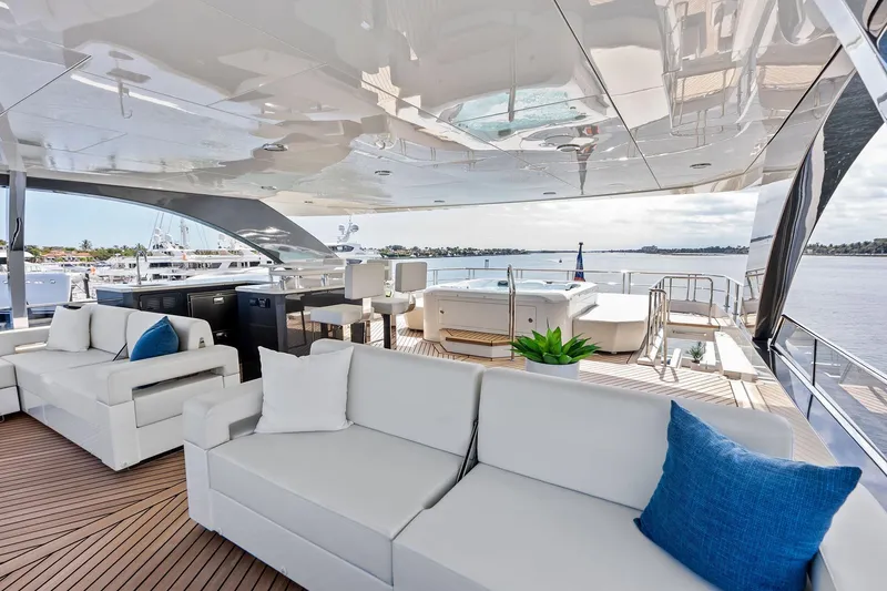 Slide: The Image of Luxurious 2024 Ocean Alexander 35 Revolution yacht deck with elegant seating and stunning water views. - 21