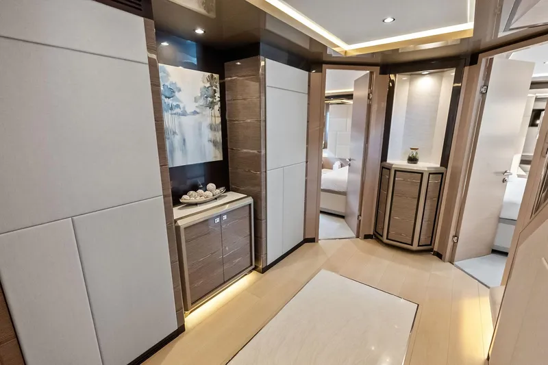 Slide: The Image of Luxurious interior of 2024 Ocean Alexander 35 Revolution yacht, featuring elegant wood finishes and modern decor. - 42