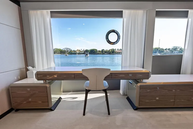 Slide: The Image of Luxurious interior of 2024 Ocean Alexander 35 Revolution yacht with scenic water view. - 46