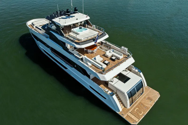 Slide: The Image of Luxurious 2024 Ocean Alexander 35 Revolution yacht with spacious decks and modern design. - 3