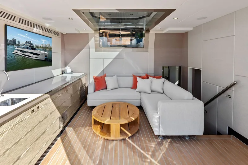Slide: The Image of Luxurious interior of 2024 Ocean Alexander 35 Revolution yacht with modern decor and comfortable seating. - 25
