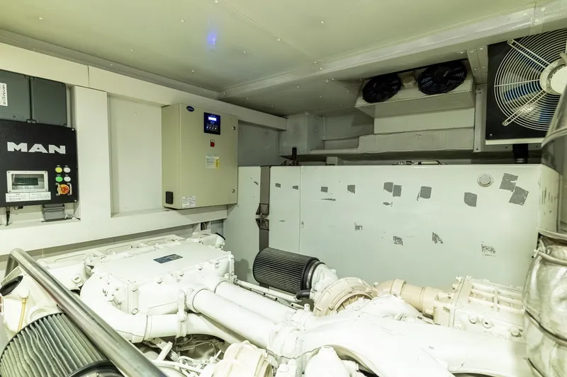 Slide: The Image of Engine room of a 2015 Azimut 80 yacht featuring MAN machinery and ventilation systems. - 106