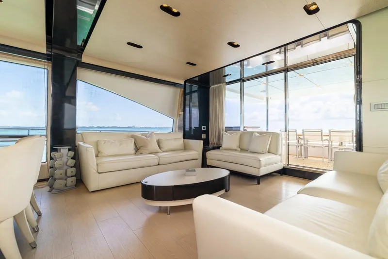 Slide: The Image of Luxurious interior of 2015 Azimut 80 yacht with elegant white sofas and panoramic windows. - 11
