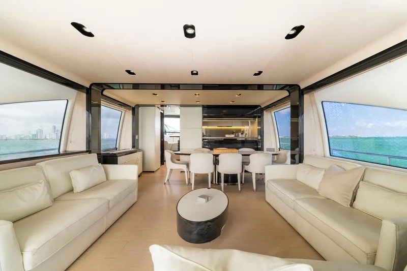 Slide: The Image of Luxurious interior of 2015 Azimut 80 yacht with elegant seating and ocean views. - 12