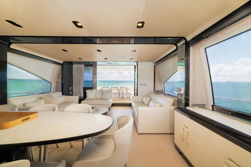 Slide: The Image of Luxurious interior of 2015 Azimut 80 yacht with ocean view and elegant furnishings. - 14