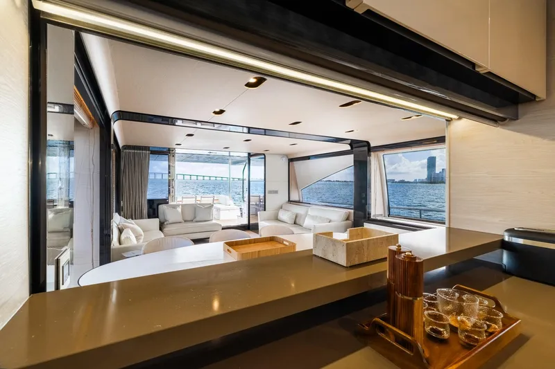Slide: The Image of Luxurious interior of 2015 Azimut 80 yacht with elegant seating and ocean view. - 15