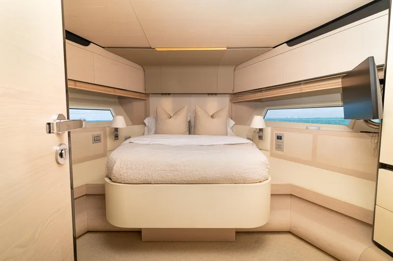 Slide: The Image of Luxurious bedroom interior of 2015 Azimut 80 yacht with modern design and ocean view. - 47