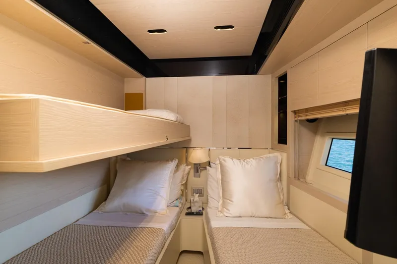 Slide: The Image of Luxurious cabin interior of 2015 Azimut 80 yacht with twin beds and elegant decor. - 56
